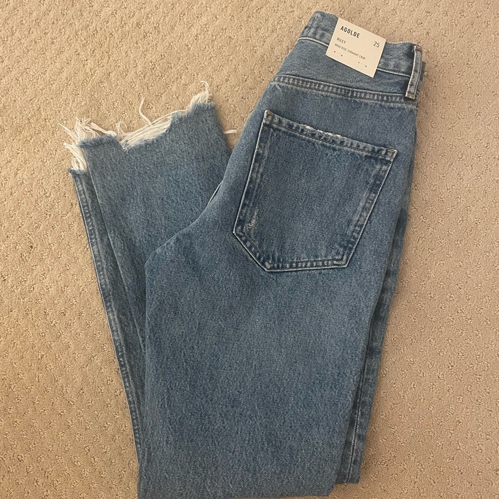 A goldeRiley High Rise Straight Cropped Jeans Haven Wash